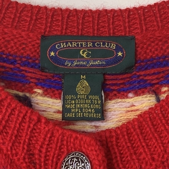Charter Club Jane Justin Vintage 100% Wool Scottie Dog Knit Button Cardigan M - Picture 5 of 17